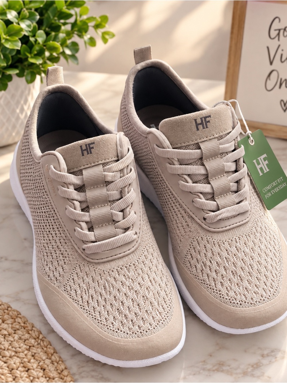 HP Taupe Knit Lace-Up Sneakers